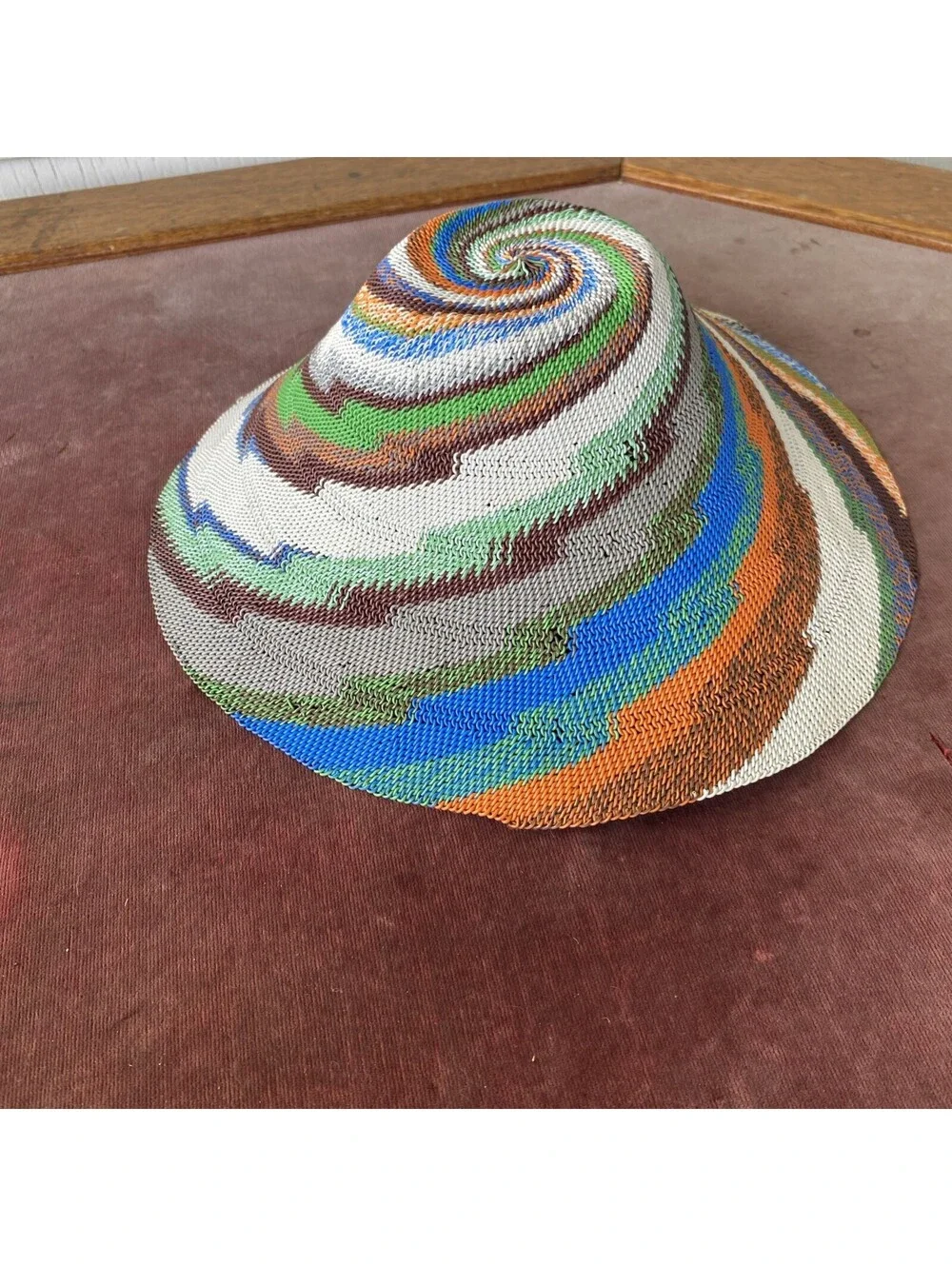Handmade African Zulu Telephone Wire Bowl Basket 12” Green Blue Coral Blue White